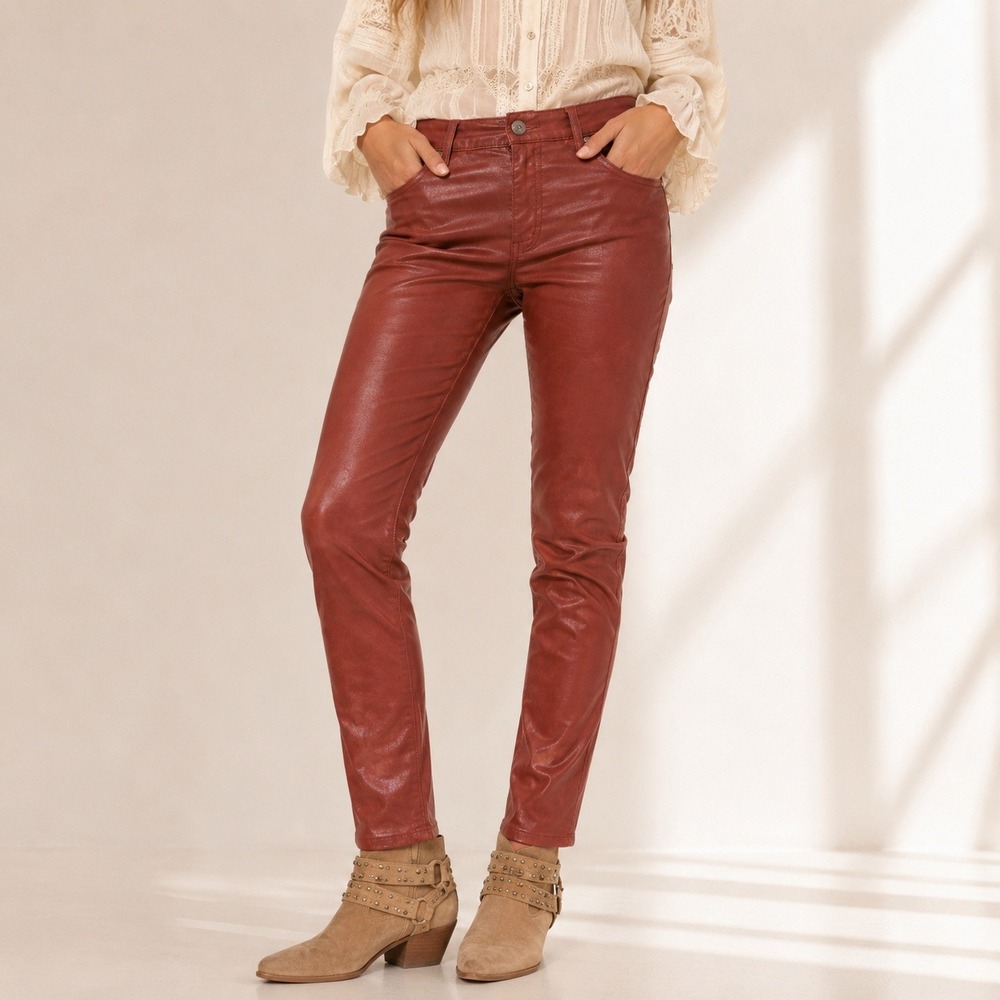 AG Adriano Goldschmied Farrah Skinny Ankle High Rise Coated Jeans Burgundy 28
